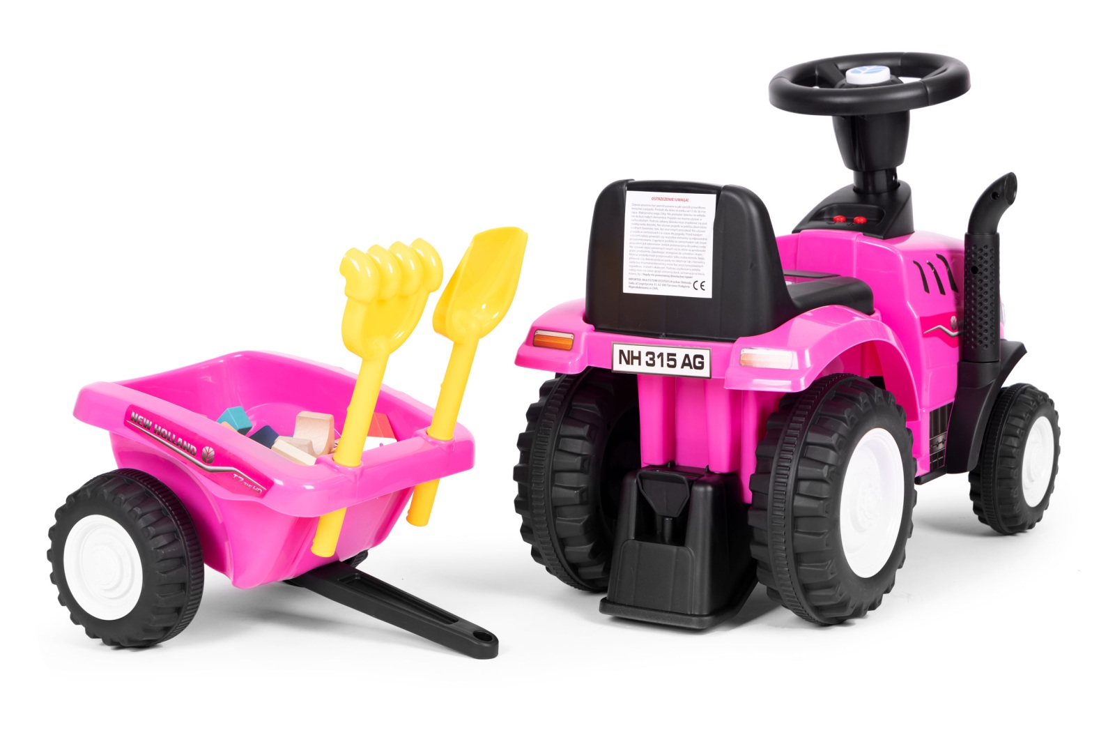 Detské odrážadlo traktor s prívesom, interaktívny volant so zvukmi, ružové