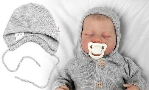 Pletená čepička na zavazování bonetka Boy, Hand Made Baby Nellys, šedá (2)