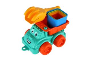 Súprava na piesok 6ks plast auto na voľný chod s doplnkami 2 farby v sieťke 16x13x21cm 12m (423502)