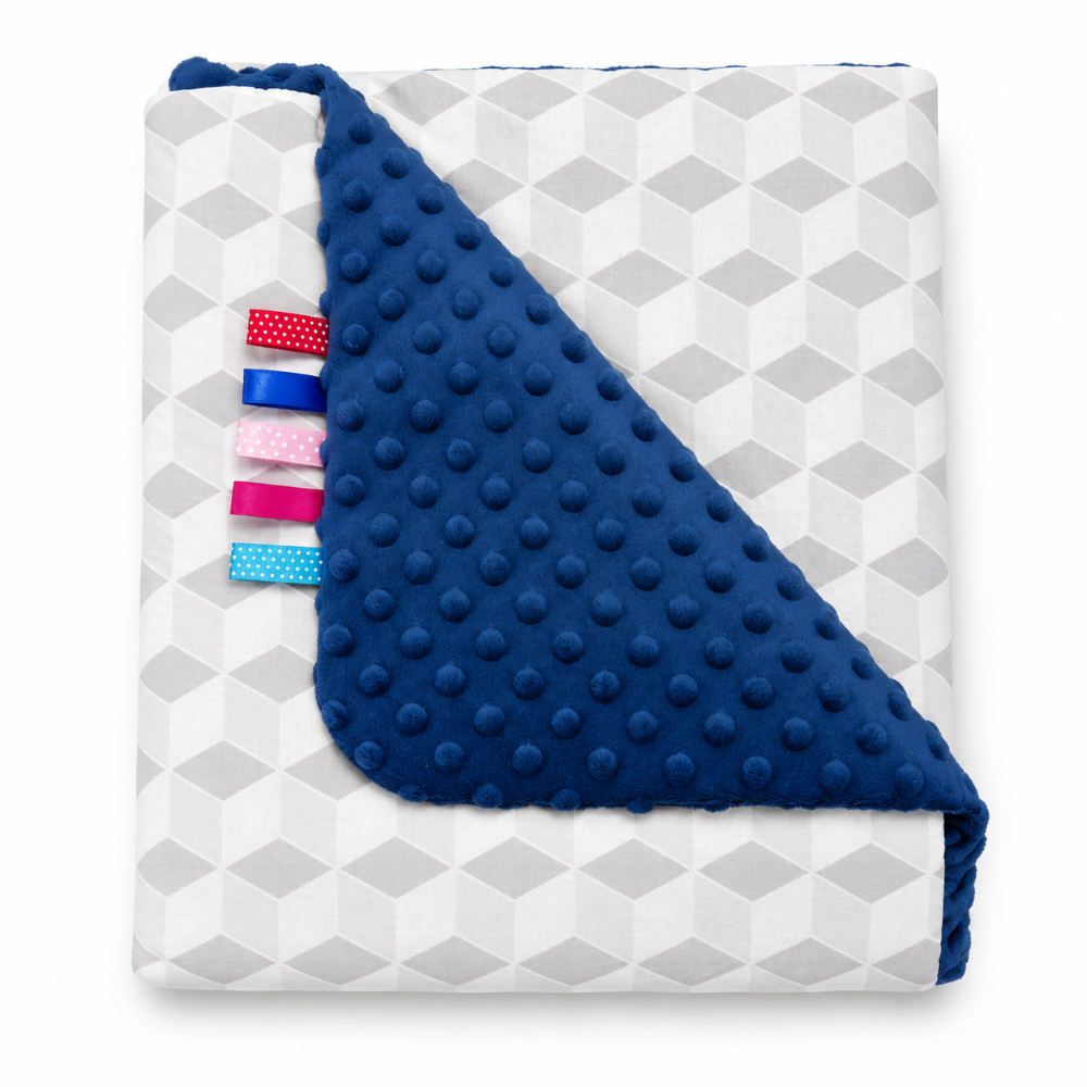 Obojstranná deka Bavlna, Minky - 75 x 100 cm, Geometrické tvary , šedá/tmavo modrá