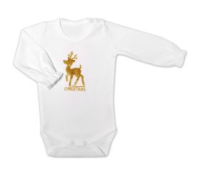 Mamatti Kojenecké body dlouhý rukáv, Vánoce, bílá/zlatá Mamatti Kojenecké body dlouhý rukáv, Vánoce, bílá/zlatá