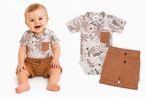 Baby Nellys 2-dílná sada body kr. rukáv, kraťásky, Koala - béžová, hnědá (3)