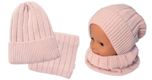 BABY NELLYS Zimná nadčasová čiapka + komín, púdrová (3)