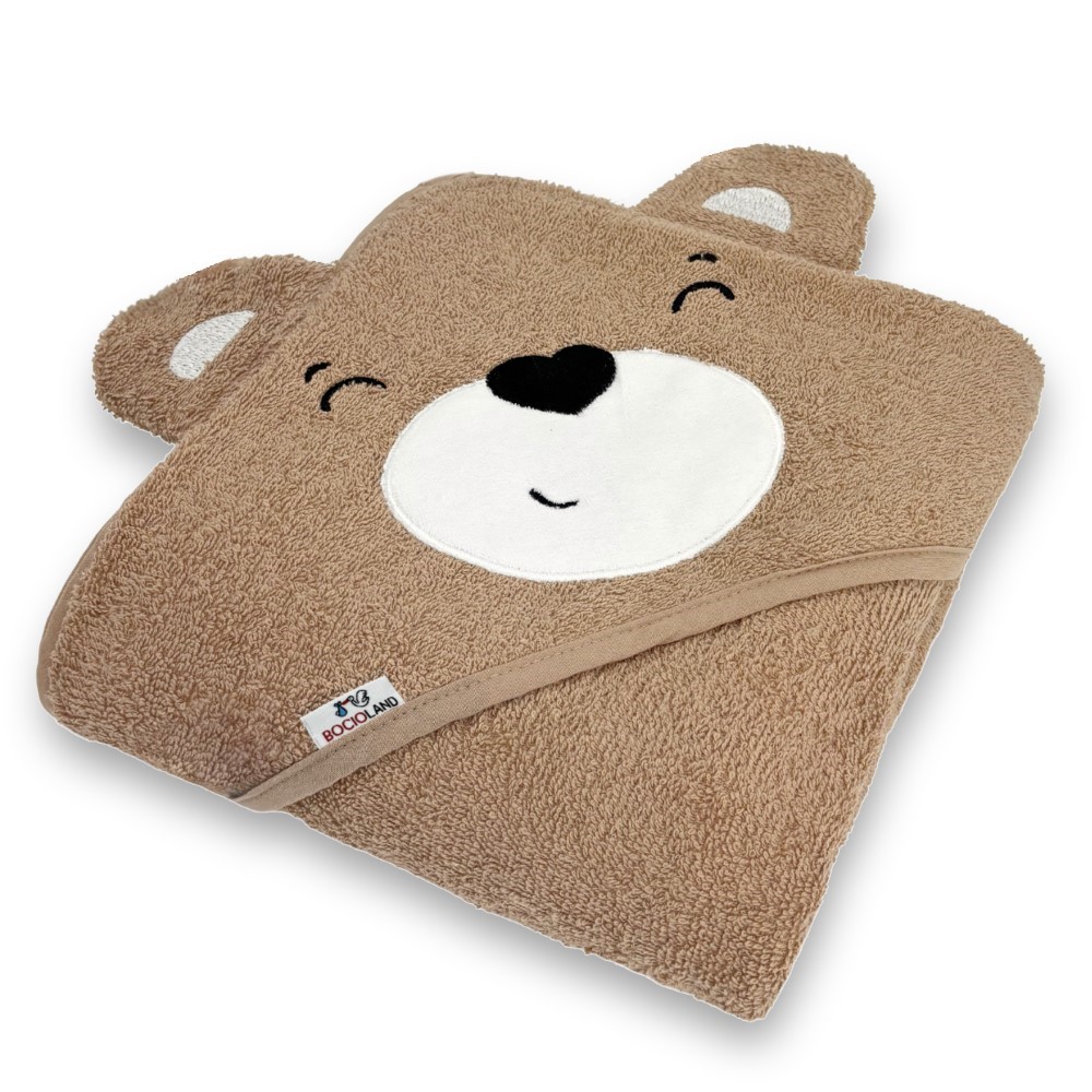 Detská osuška s kapucou 95×95 cm Teddy Bocioland – mäkká froté bavlna, 3D uši, hnedá