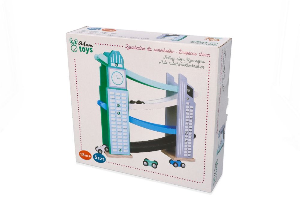 Drevený mrakodrap so šmykľavkou pre autíčka, Adam Toys