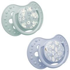 Dynamický cumlík 3–6 m, 2 ks, silikónový, symetrický, nenarúša sací reflex, Blossom blue