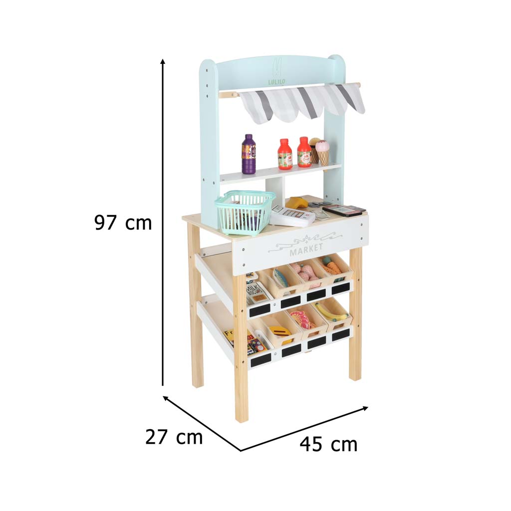 Drevený market stánok so supermarketom