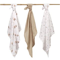 Mušelínové plienky BabyOno, Super Soft béžové, 100% bavlna, 3 ks x 70x70 cm, Medvedík I (2)