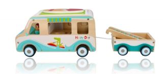 Adam Toys Drevený auto karavan s prívesom a príslušenstvom (5)