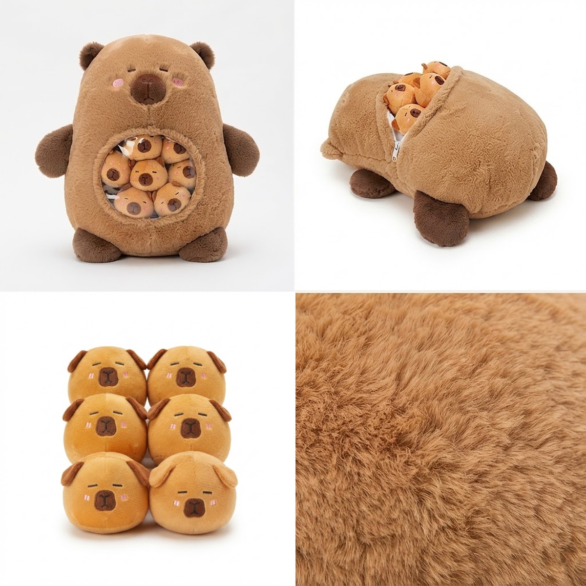 Maxi plyšová kapybara s bábätkami 40cm 7v1