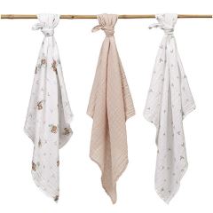 Mušelínové plienky BabyOno, Super Soft béžové, 100% bavlna, 3 ks x 70x70 cm, Medvedík II (2)