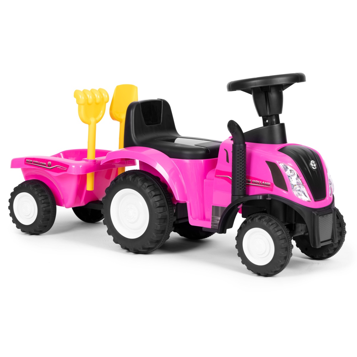 Detské odrážadlo traktor s prívesom, interaktívny volant so zvukmi, ružové