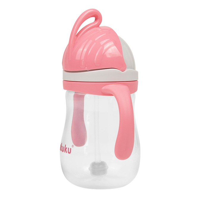 Fľaška s slamkou a závažím 280 ml 9m+, bez BPA, ružová