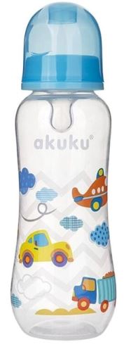Dojčenská, plastová fľaštička Akuku, Autíčka, 250 ml - modrá