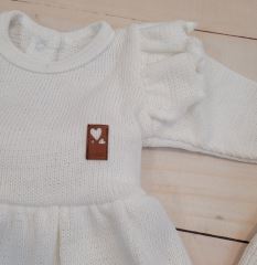Pletená ažurková sada 4D, tunika, polodupačky, čepička + čelenka Kazum, bílá (5)