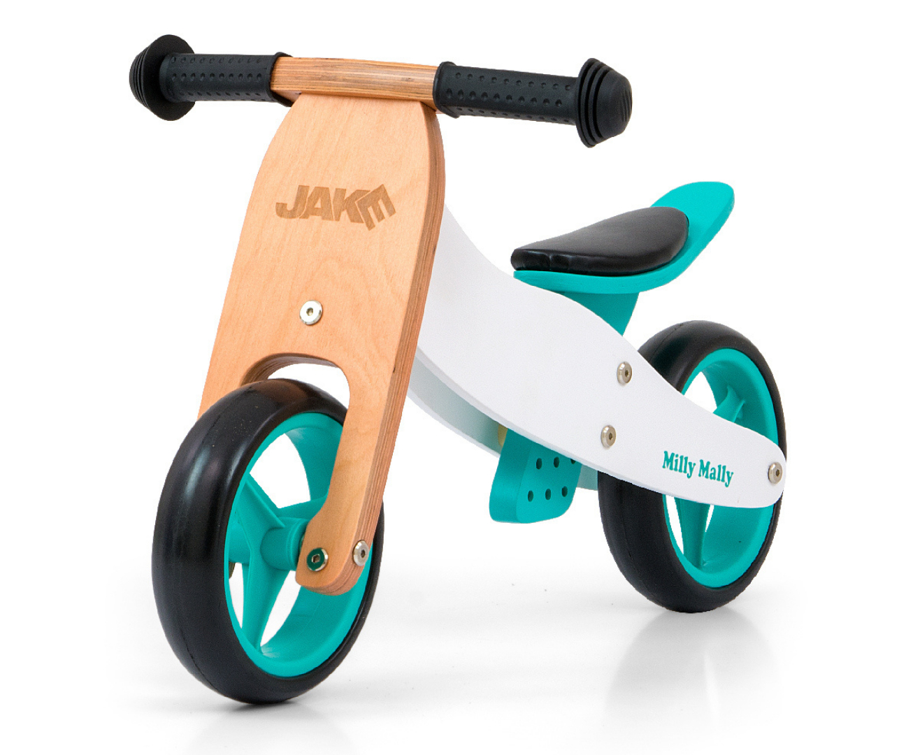 Drevené odrážadlo JAKE 2v1, trojkolka aj bicykel, 12–36 mesiacov, biela, mäta, Milly Mally