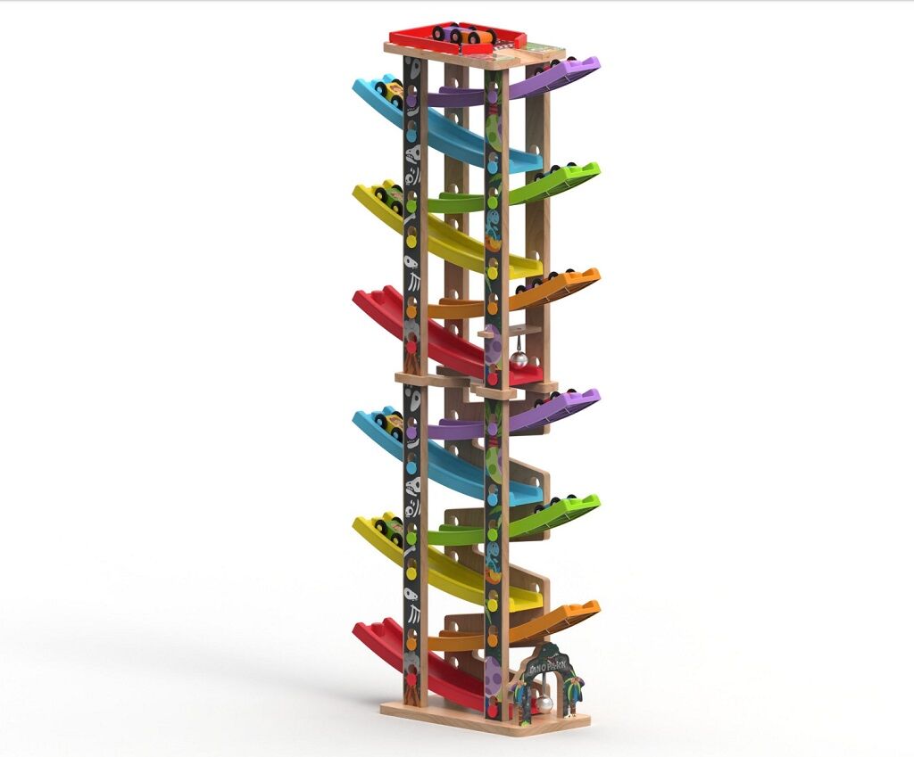 Veľká drevená pretekárska dráha 12 ramp – 36 dielov, 2Kids Toys, 18m+