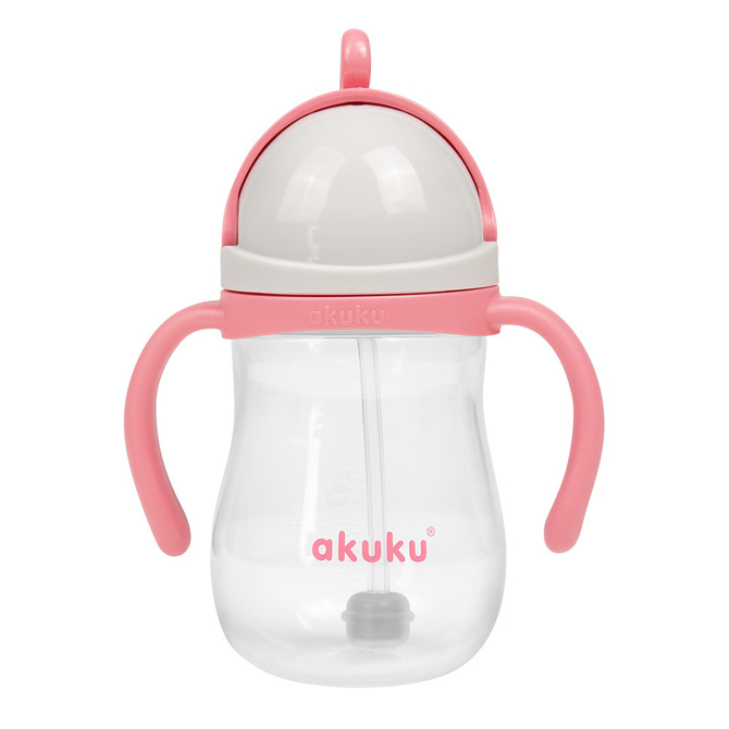 Fľaška s slamkou a závažím 280 ml 9m+, bez BPA, ružová