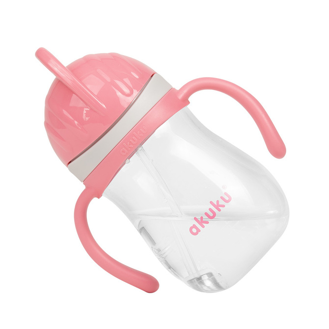 Fľaška s slamkou a závažím 280 ml 9m+, bez BPA, ružová