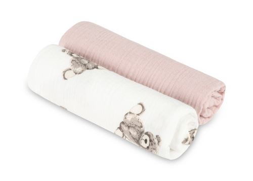 Mušelínové plienky krešované 60×75 cm Teddy Pink – sada 2 ks