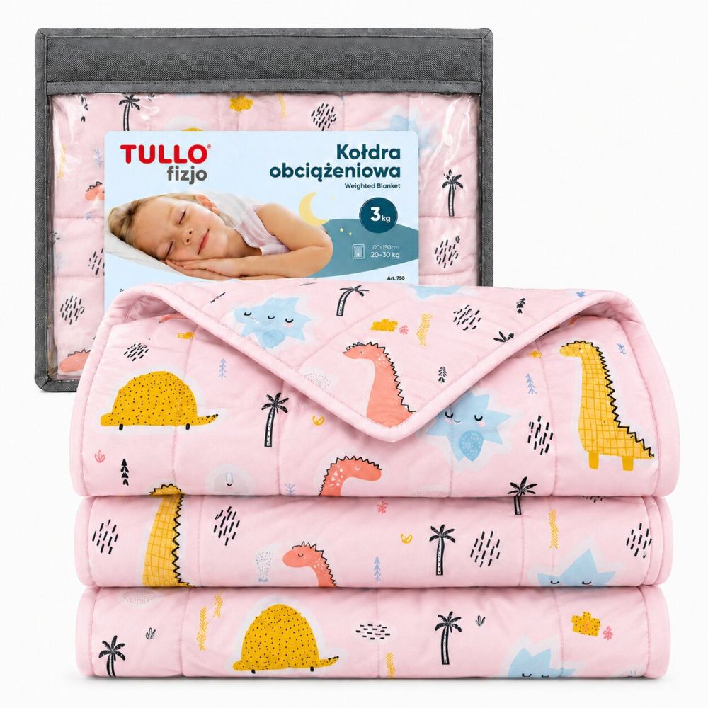 Záťažová deka TULLO Fizjo 3 kg, 100 × 150 cm, ružová s dinosaurami