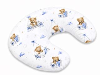 Dojčiace vankúš/podkova, bavlna, Medvedíky, modrý, ergonomický vankúš pre dojčenie