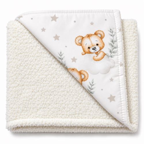 Detská luxusná obojstranná deka 90x75 cm, Sleepy Teddy, biela, cream