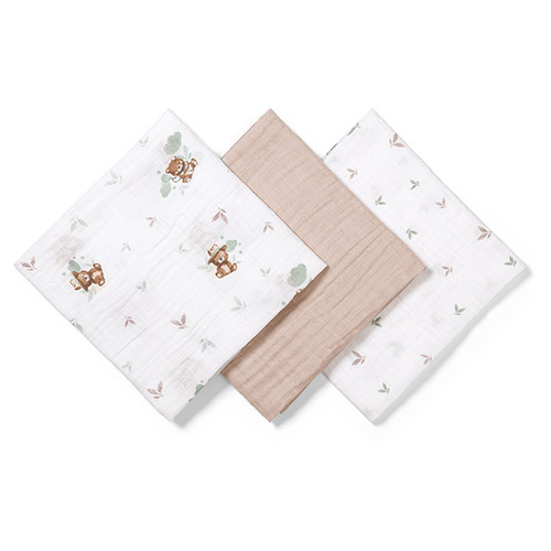 Mušelínové plienky BabyOno, Super Soft béžové, 100% bavlna, 3 ks x 70x70 cm, Medvedík II