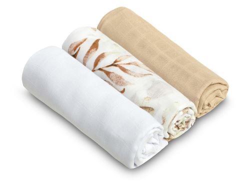 Mušelínové mäkké plienky LUX, 3ks, Kvety, biela/béžová/so vzorom (573176)