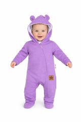 Baby Nellys Kojenecký teplákový overal s kapucí Teddy - fialový Baby Nellys Kojenecký teplákový overal s kapucí Teddy - fialový