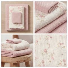 Mušelínové plienky krešované sada 3 ks Flowers Pink – 120×120, 70×60, 30×35 cm (3)