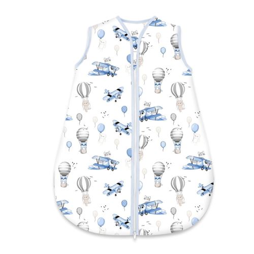 Spací vak, bavlna, celoročná na zips 74 cm, Letadla a balón - modrá