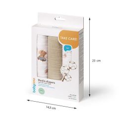 Mušelínové plienky BabyOno, Super Soft béžové, 100% bavlna, 3 ks x 70x70 cm, Medvedík I (7)