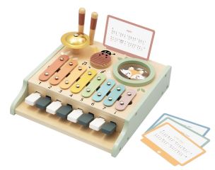 2Kids Toys Motorická hudobná hračka 5v1 – xylofón, klávesy, činel, cert. drevo, 3+