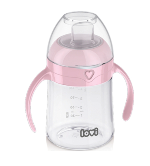 Fľaštička/hrnček s úchytmi a silikónovým náustkom Lovi 150 ml, ružová
