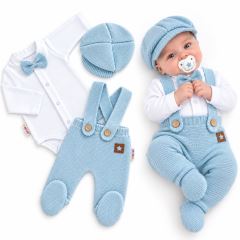 Pletená súprava Gentleman 3D, body, polodupačky s laclom, čiapočka, sv. modrá Pletená súprava Gentleman 3D, body, polodupačky s laclom, čiapočka, sv. modrá