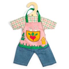Bigjigs Toys Záhradnícke nohavice s károvanou košeľou pre bábiku 34 cm (1)