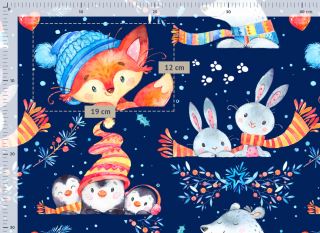 Baby Nellys Rukávnik ku kočíka PREMIUM, Winter friends, granatový (1)