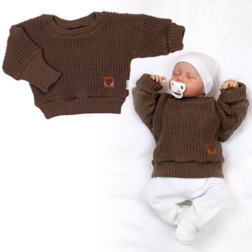 Rostoucí oversize pletený svetřík pro miminko, hnědý