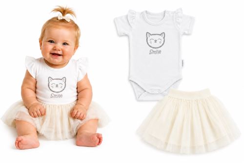2D sada - body s krátkym rukávom Cat + tutu suknička cream (3)