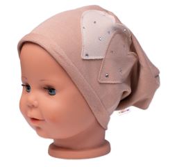Dětská čepice bavlna, Srdíčka s kamínky, Baby Nellys, cappuccino Dětská čepice bavlna, Srdíčka s kamínky, Baby Nellys, cappuccino