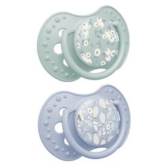 Dynamický cumlík 6-18 m, 2 ks, silikónový, symetrický, nenarúša sací reflex, Blossom blue (1)