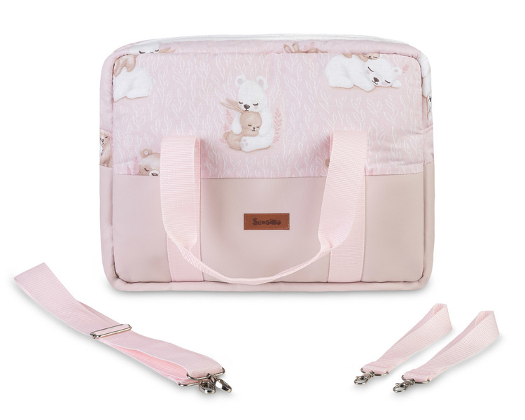 Taška na kočík z ekokože Bear and Rabbit – organizér, ružová