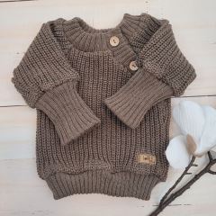 Pletený svetřík pro miminko s knoflíčky Lovely, prodloužené náplety, hnědý, 56/62 (1)