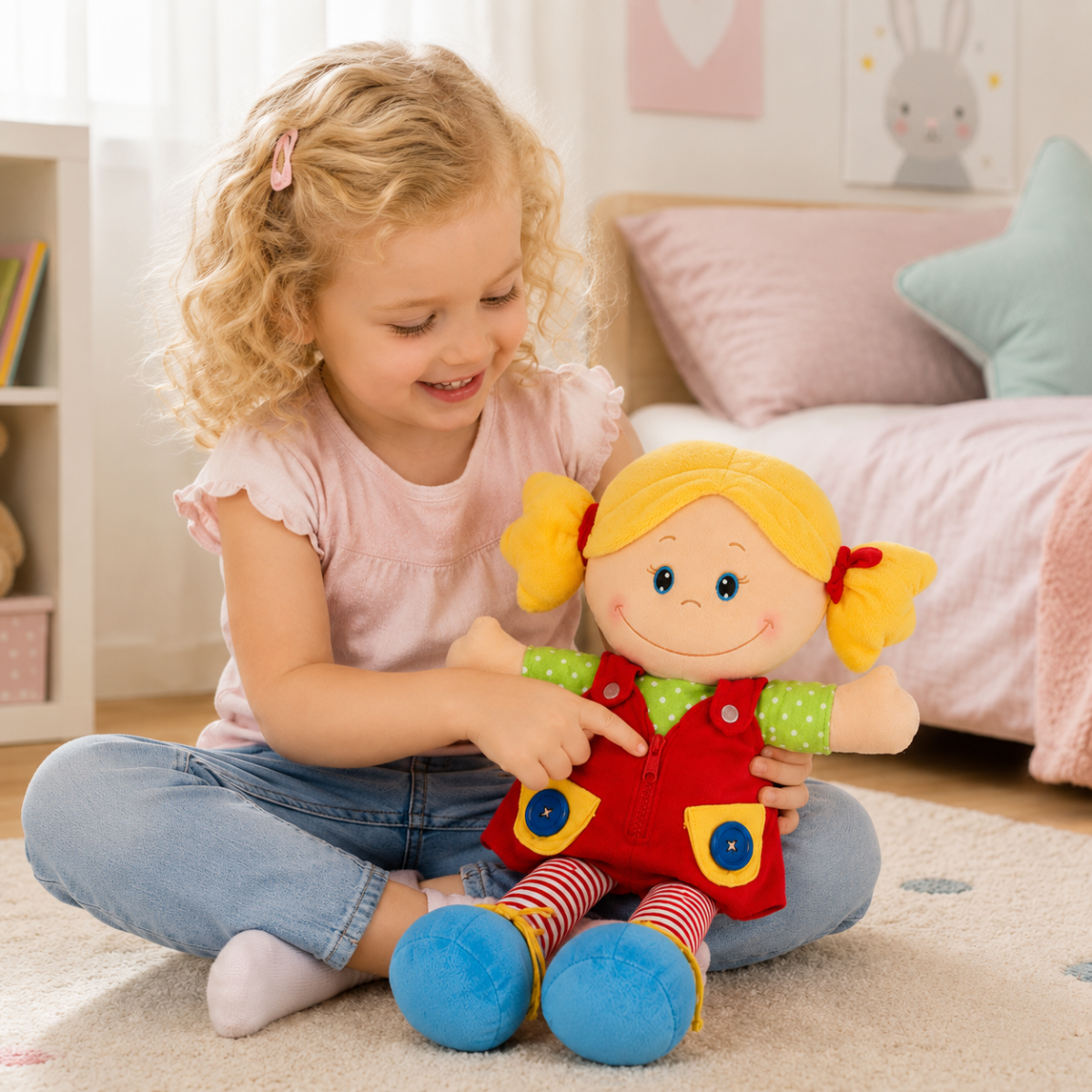 Montessori látková bábika Ivanka – senzorická maznavá bábika