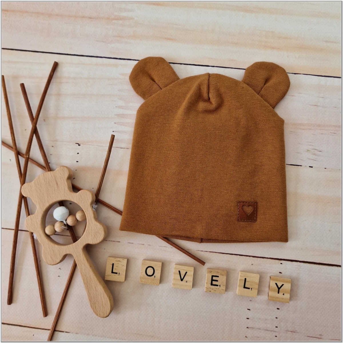 Z & Z Dvojvrstvová bavlnená čiapočka LOVE TEDDY, medová horčica, vel. 92/98
