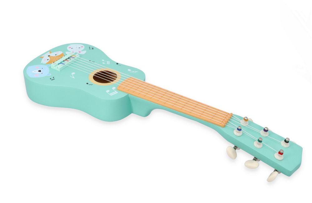 Drevená detská gitara Lesné zvieratká – mätová
