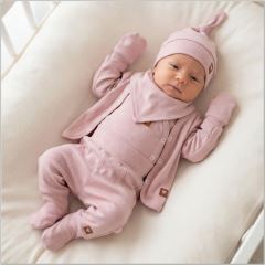 Sada do pôrodnice 6D, body, polodupačky, košieľka, čiapočka, rukavičky, šatka, púdrová (5)