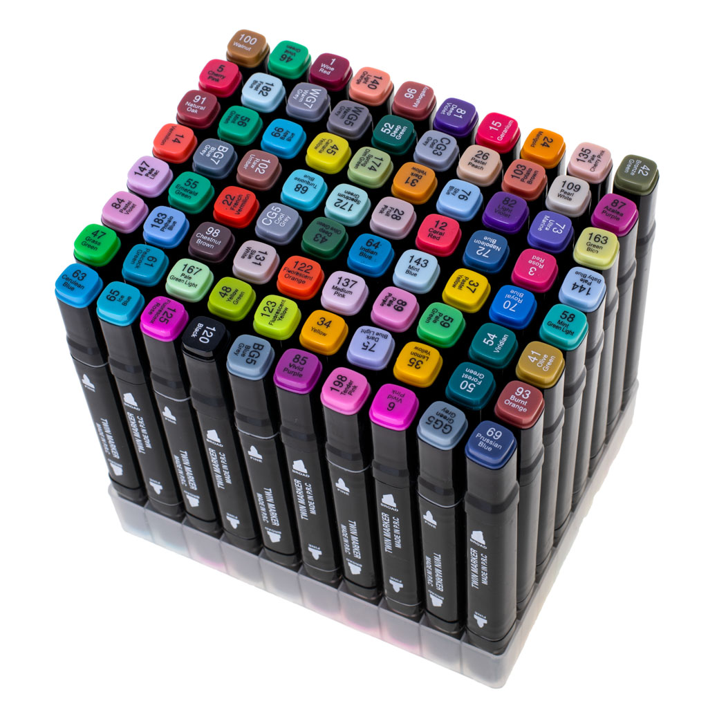 Obojstranné alkoholové fixky 80 ks v puzdre + stojan – profesionálna sada