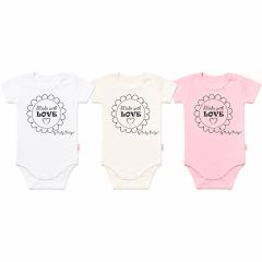 Komplet 3x body Made with love GIRL Baby Nellys,  biela, ecru, sv. ružová